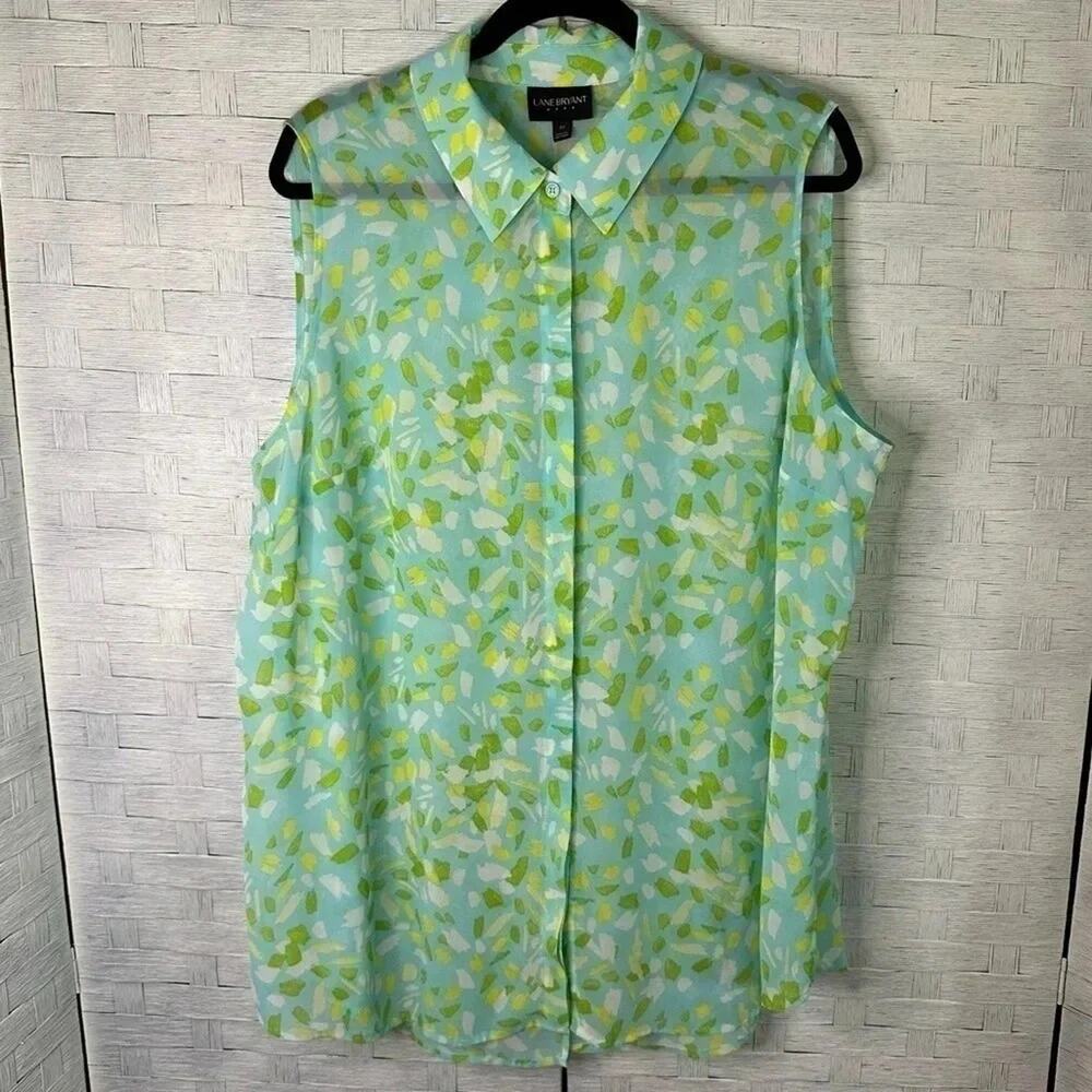 Lane Bryant sheer sleeveless blouse, colorful, business casual top‎ plus size